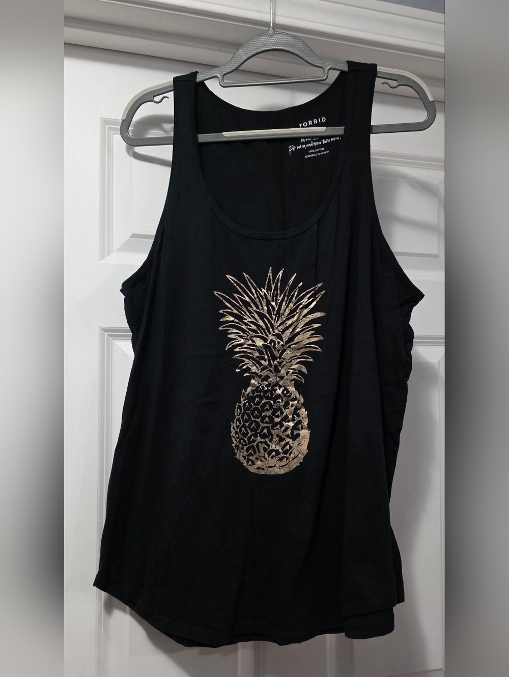 torrid Black Tank with Metallic Gold Pineapple